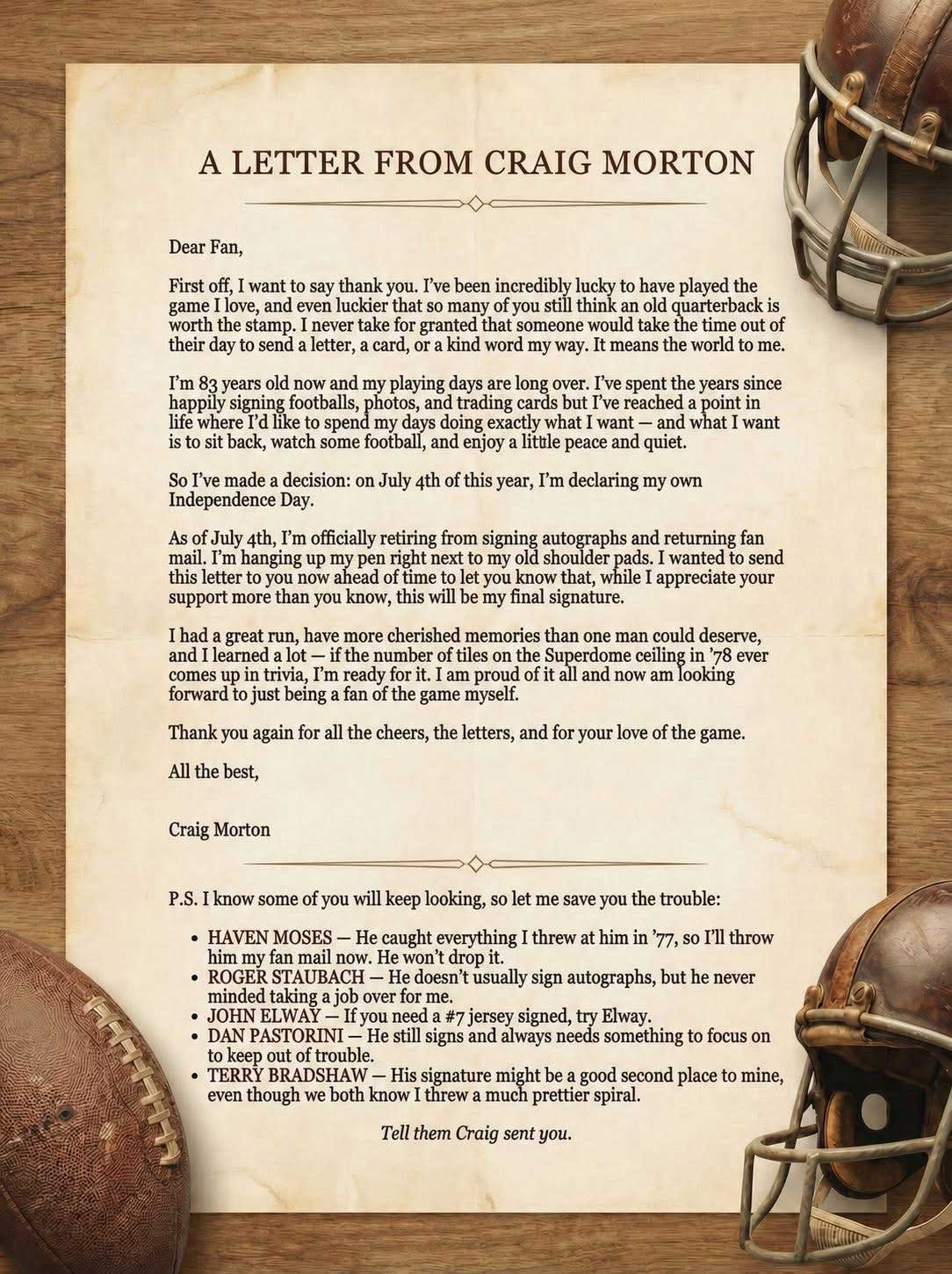 Letter from Craig